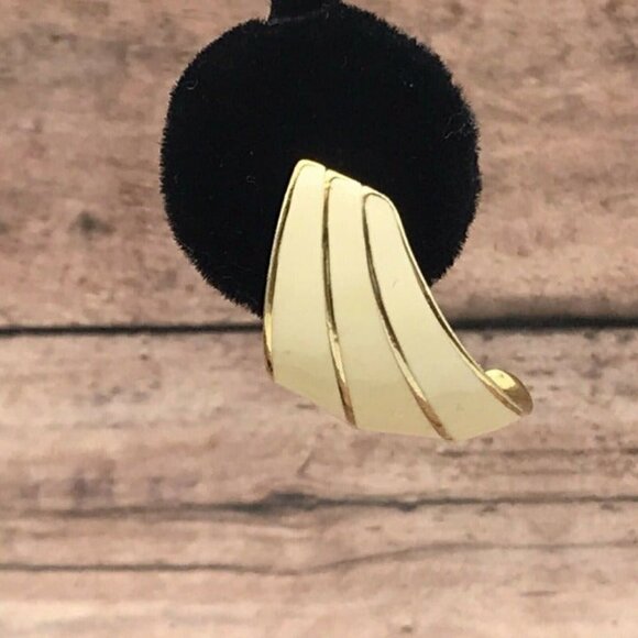 Gold Enamel Napier Half Hoop Earrings - Picture 3 of 7